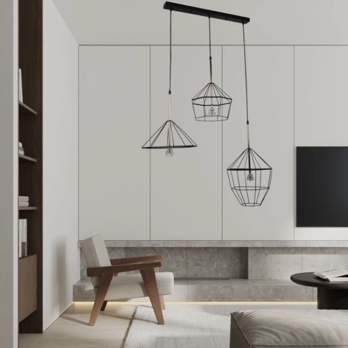 The chandelier suspended in style of the Sirius J846-3 loft on 3 plafonds