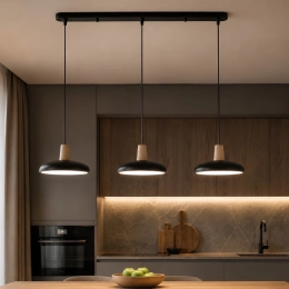 Підвісна LED люстра VALESO XI3342-3 чорний + дерево,3000K, 4200K, 6000K