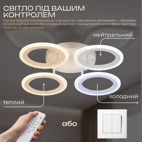 LED chandelier VALESO G 2701/4 White 64W, 3000-6500K, Remote: IR with dimming - Фото № 4
