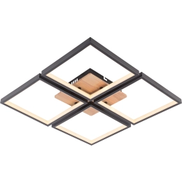 VALESO Ceiling LED Chandelier DK6587/4 with Remote, Dimmable 82W, Black+Wood