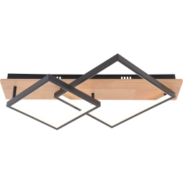 Ceiling LED Chandelier VALESO DK6588/2 with Remote, Dimmable 47W, Black+Wood