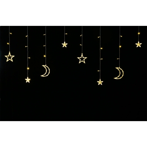 LED Curtain String Lights VALESO Stars/Moon 12 Pendants 3m×0.6m Warm White LKS3436 - Фото № 4