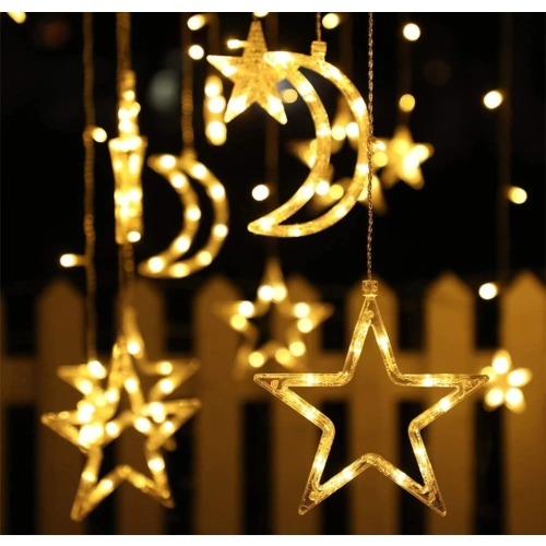 LED Curtain String Lights VALESO Stars/Moon 12 Pendants 3m×0.6m Warm White LKS3436