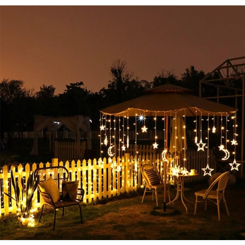 LED Curtain String Lights VALESO Stars/Moon 12 Pendants 3m×0.6m Warm White LKS3436 - Фото № 1