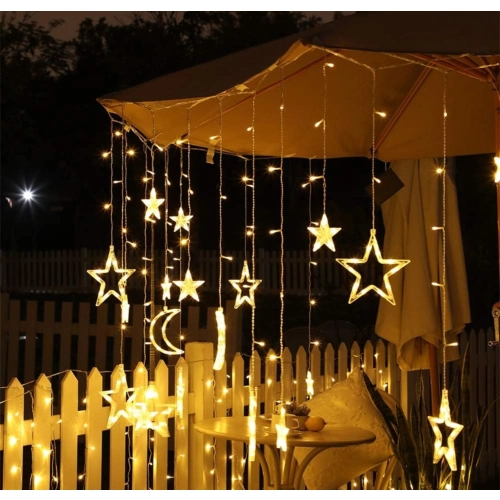 LED Curtain String Lights VALESO Stars/Moon 12 Pendants 3m×0.6m Warm White LKS3436 - Фото № 3
