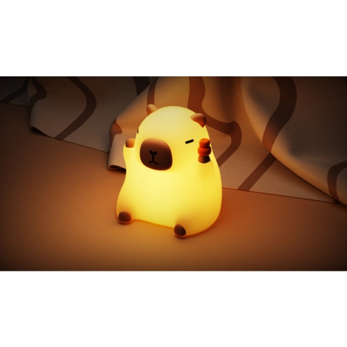 Silicone LED Touch Night Light Sitting Capybara VALESO A042 for Bedroom Rechargeable Beige - Фото № 1