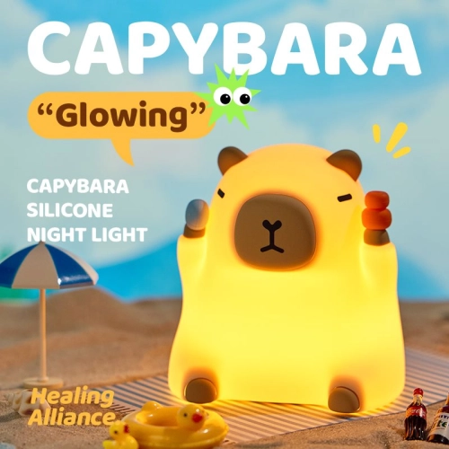 Silicone LED Touch Night Light Sitting Capybara VALESO A042 for Bedroom Rechargeable Beige - Фото № 3