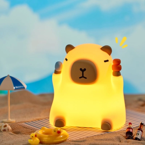 Silicone LED Touch Night Light Sitting Capybara VALESO A042 for Bedroom Rechargeable Beige - Фото № 2