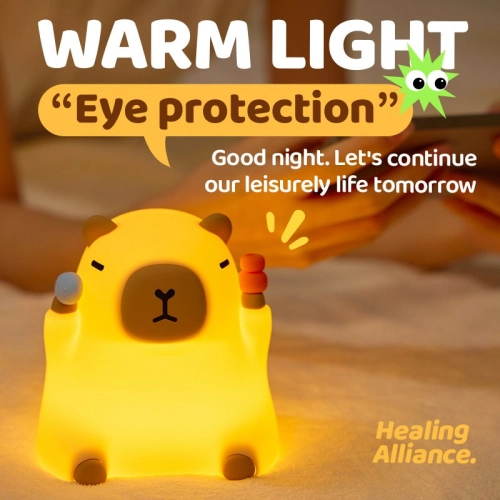 Silicone LED Touch Night Light Sitting Capybara VALESO A042 for Bedroom Rechargeable Beige - Фото № 5