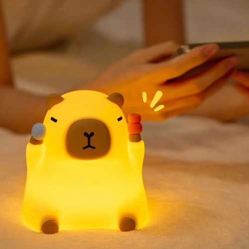 Silicone LED Touch Night Light Sitting Capybara VALESO A042 for Bedroom Rechargeable Beige - Фото № 4