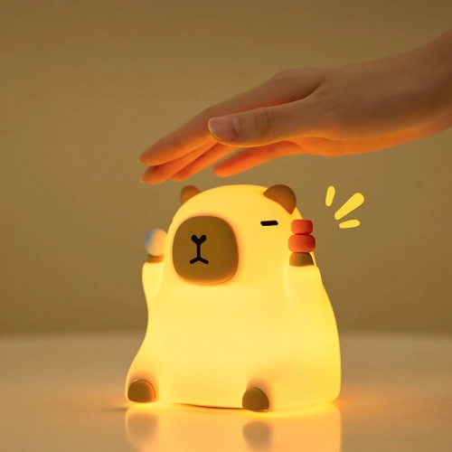 Silicone LED Touch Night Light Sitting Capybara VALESO A042 for Bedroom Rechargeable Beige