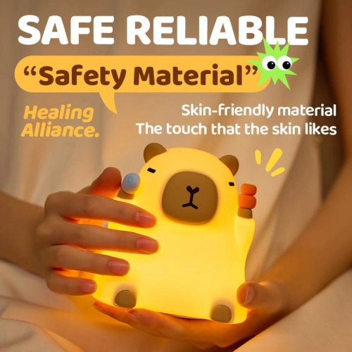 Silicone LED Touch Night Light Sitting Capybara VALESO A042 for Bedroom Rechargeable Beige - Фото № 8