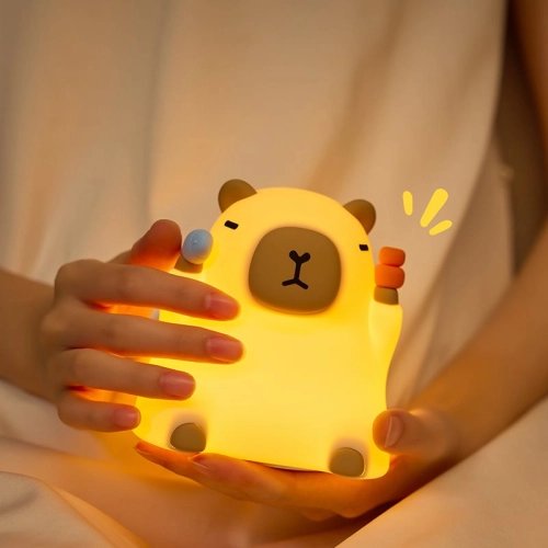 Silicone LED Touch Night Light Sitting Capybara VALESO A042 for Bedroom Rechargeable Beige - Фото № 7