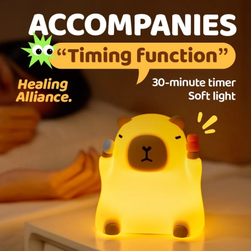 Silicone LED Touch Night Light Sitting Capybara VALESO A042 for Bedroom Rechargeable Beige - Фото № 10