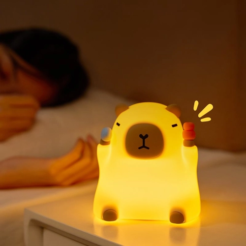 Silicone LED Touch Night Light Sitting Capybara VALESO A042 for Bedroom Rechargeable Beige - Фото № 9
