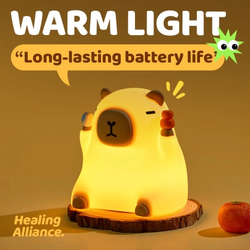 Silicone LED Touch Night Light Sitting Capybara VALESO A042 for Bedroom Rechargeable Beige - Фото № 12