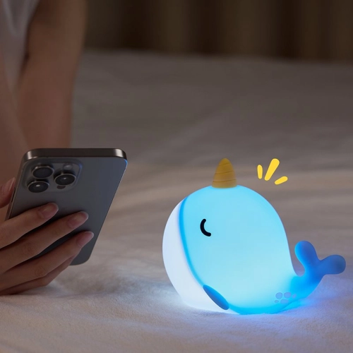 Silicone LED Touch Night Light Whale VALESO A044 for Bedroom Rechargeable Blue - Фото № 2