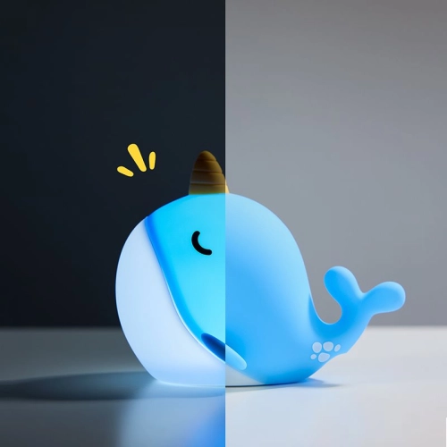 Silicone LED Touch Night Light Whale VALESO A044 for Bedroom Rechargeable Blue - Фото № 3