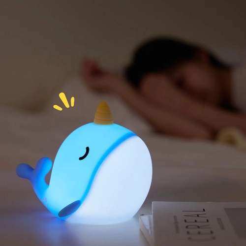 Silicone LED Touch Night Light Whale VALESO A044 for Bedroom Rechargeable Blue - Фото № 4
