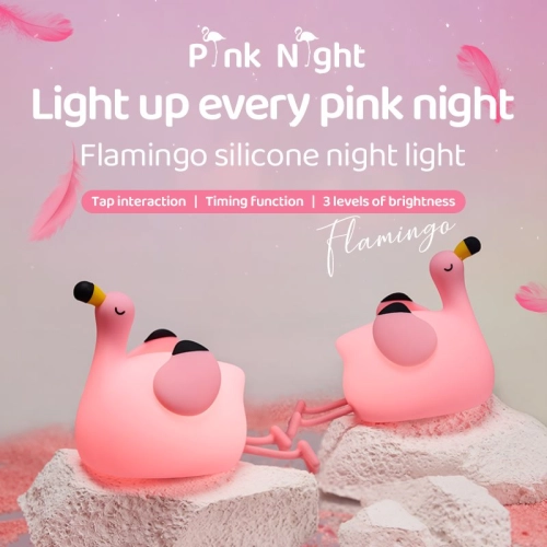 Silicone LED Touch Night Light Flamingo VALESO A049 for Bedroom Rechargeable Pink - Фото № 7