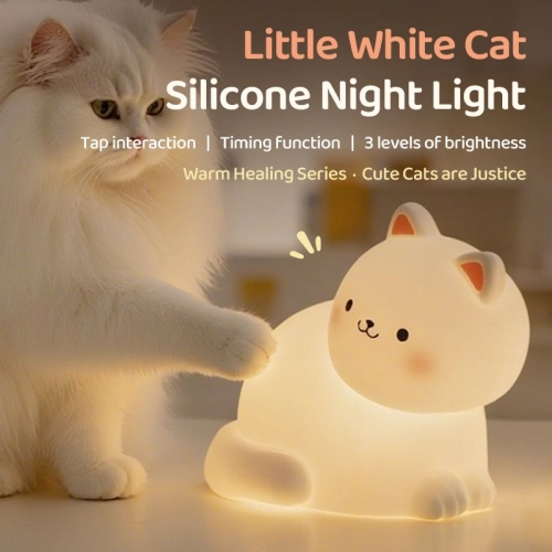 Silicone LED Touch Night Light White Kitten VALESO A068 for Bedroom Soft Toy Light - Фото № 2