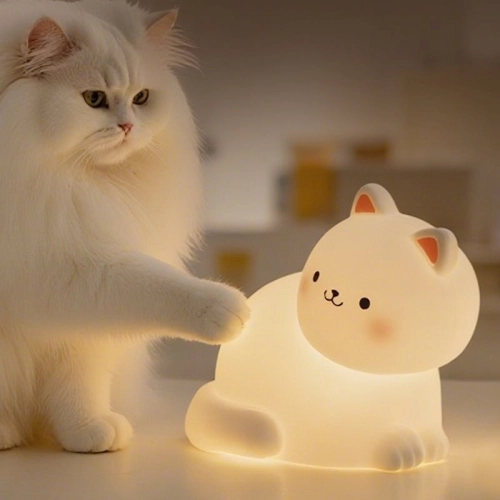 Silicone LED Touch Night Light White Kitten VALESO A068 for Bedroom Soft Toy Light - Фото № 1
