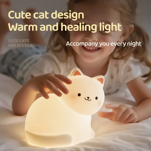 Silicone LED Touch Night Light White Kitten VALESO A068 for Bedroom Soft Toy Light - Фото № 4