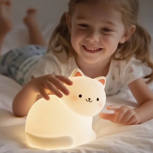 Silicone LED Touch Night Light White Kitten VALESO A068 for Bedroom Soft Toy Light - Фото № 3