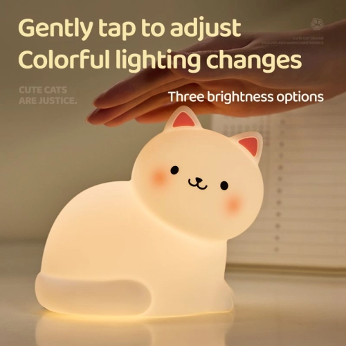 Silicone LED Touch Night Light White Kitten VALESO A068 for Bedroom Soft Toy Light - Фото № 5