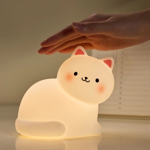 Silicone LED Touch Night Light White Kitten VALESO A068 for Bedroom Soft Toy Light