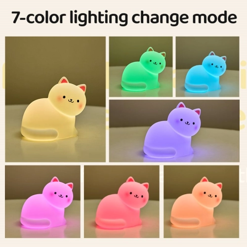 Silicone LED Touch Night Light White Kitten VALESO A068 for Bedroom Soft Toy Light - Фото № 7