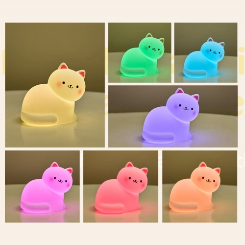 Silicone LED Touch Night Light White Kitten VALESO A068 for Bedroom Soft Toy Light - Фото № 6