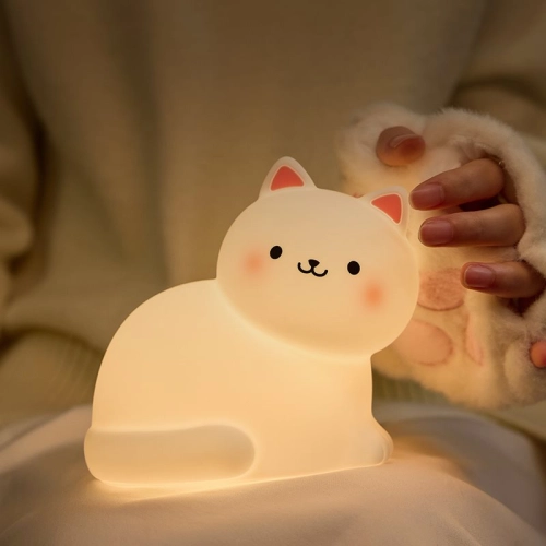Silicone LED Touch Night Light White Kitten VALESO A068 for Bedroom Soft Toy Light - Фото № 8