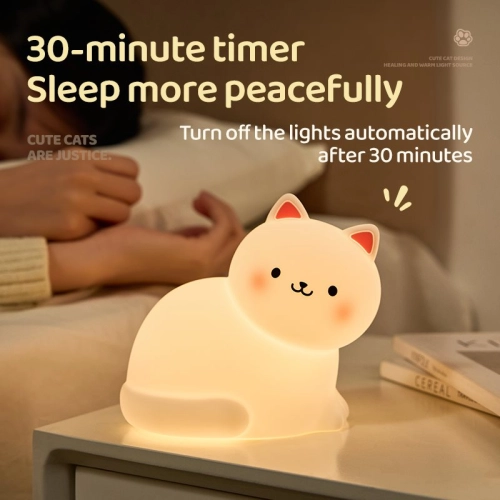 Silicone LED Touch Night Light White Kitten VALESO A068 for Bedroom Soft Toy Light - Фото № 11