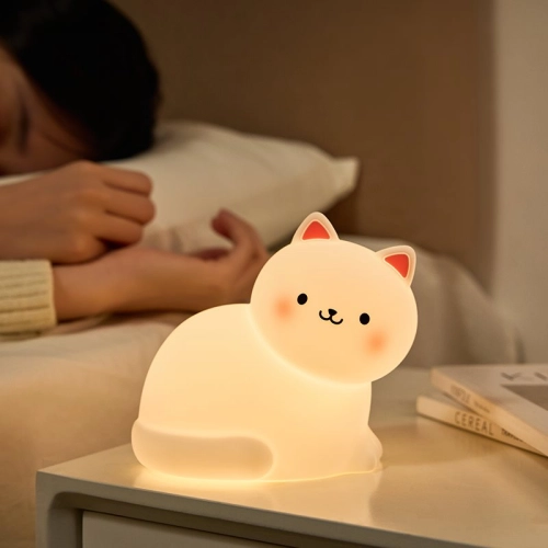 Silicone LED Touch Night Light White Kitten VALESO A068 for Bedroom Soft Toy Light - Фото № 10