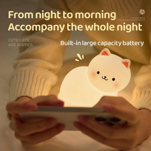 Silicone LED Touch Night Light White Kitten VALESO A068 for Bedroom Soft Toy Light - Фото № 13