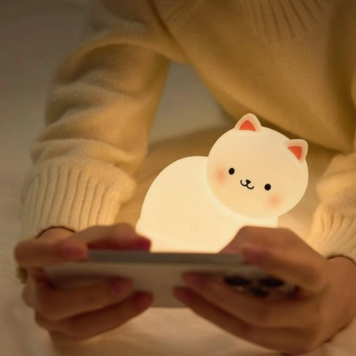 Silicone LED Touch Night Light White Kitten VALESO A068 for Bedroom Soft Toy Light - Фото № 12