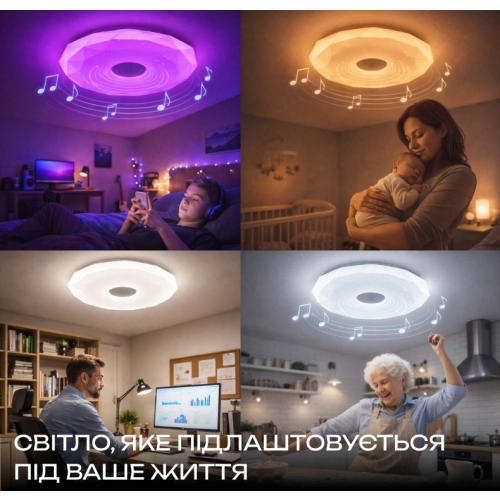 Світлодіодний музичний світильник смарт VALESO LY577-350 WH для спальні та дитячої кімнати 32W+2W RGB Білий - Фото № 4