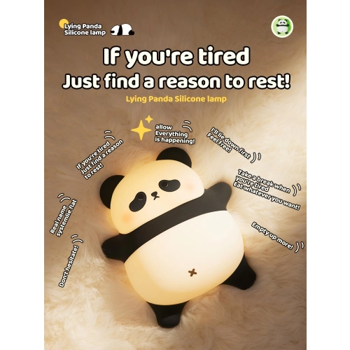 Silicone touch night light toy Lying panda A008 VALESO kids bedroom lamp white-black - Фото № 6