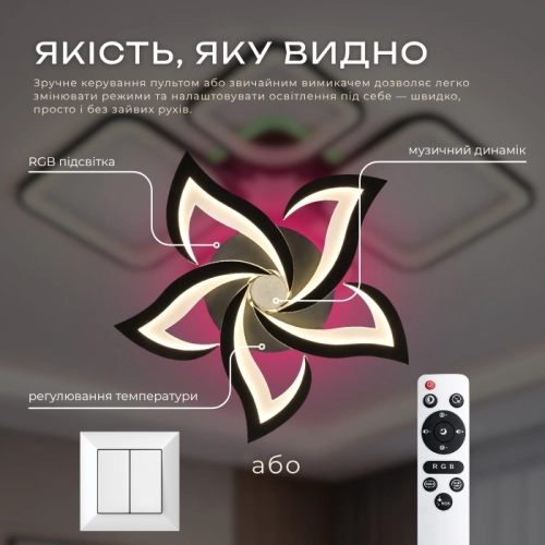 Люстра стельова світлодіодна з музичною колонкою та RGB підсвіткою для вітальні та спальні VALESO YZD1273 - Фото № 2