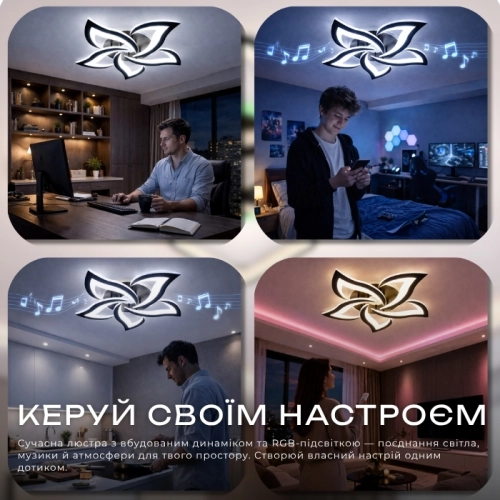 Люстра стельова світлодіодна з музичною колонкою та RGB підсвіткою для вітальні та спальні VALESO YZD1273 - Фото № 1