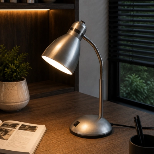VALESO Table Lamp SM-1808, Metal + Plastic, Silver, E27, 40W