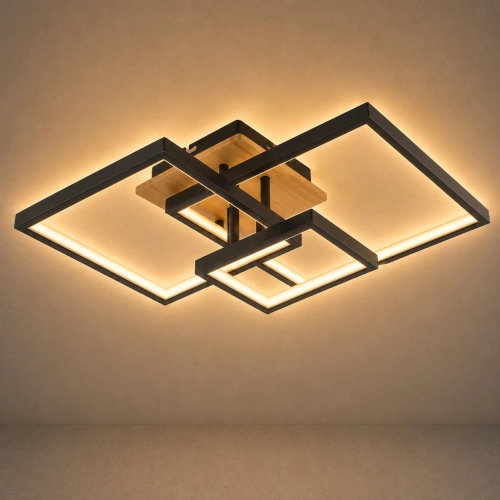 Люстра стельова VALESO DK6589-3 BK+WOOD, чорний + дерево, LED 102W