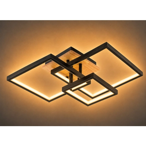 Люстра стельова VALESO DK6589-3 BK+WOOD, чорний + дерево, LED 102W - Фото № 1