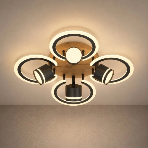 Люстра стельова VALESO LI9926B-4+4A BK+WOOD, чорний + дерево, LED