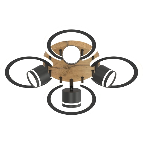 Люстра стельова VALESO LI9926B-4+4A BK+WOOD, чорний + дерево, LED - Фото № 1
