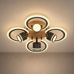 Люстра стельова VALESO LI9926B-4+4A BK+WOOD, чорний + дерево, LED